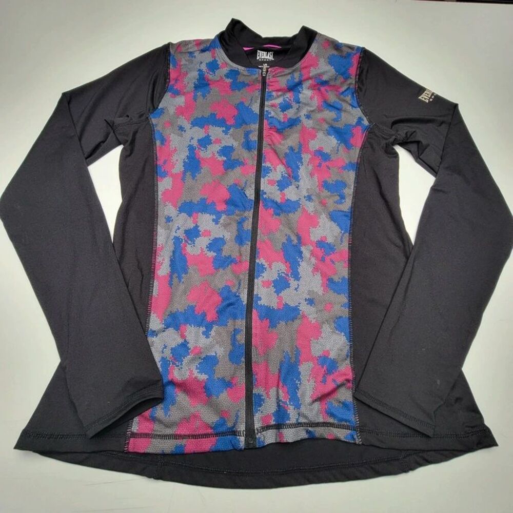 Everlast Sport Womens L Jacket Full Zip Track Running Active Camo Pink Blue